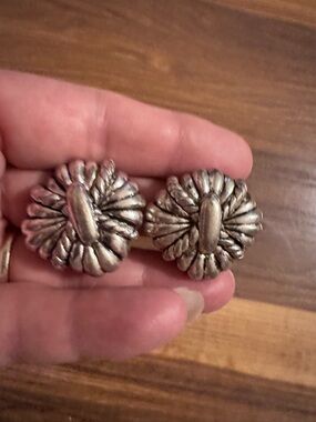 Vintage Silver Floral Button Clip Earrings